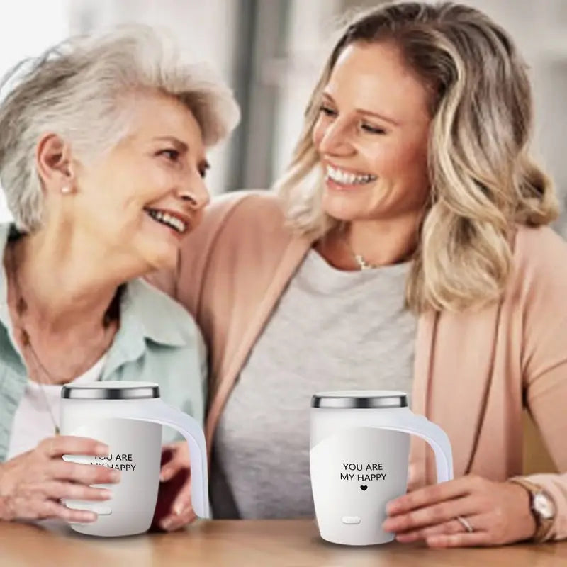 Self-Stirring Coffee Mug – You Are My Happy Edition (Stainless Steel, 380ml)