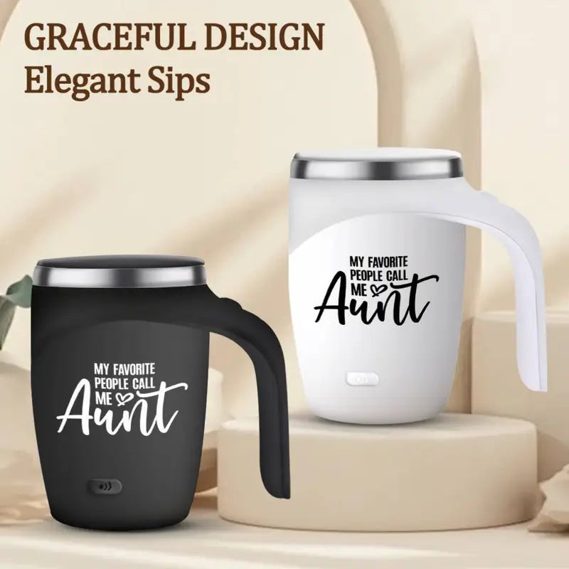 Self-Stirring Coffee Mug – “Aunt” Edition (Stainless Steel, 380ml)