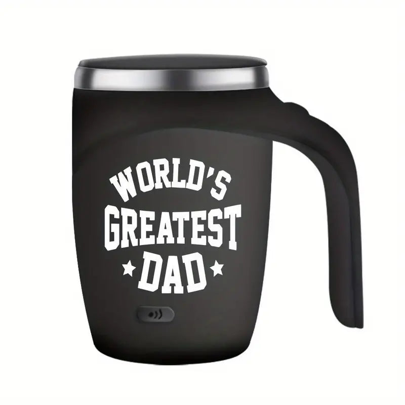 Self-Stirring Coffee Mug – “World’s Greatest Dad” Edition (Stainless Steel, 380ml)