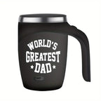 Self-Stirring Coffee Mug – “World’s Greatest Dad” Edition (Stainless Steel, 380ml)