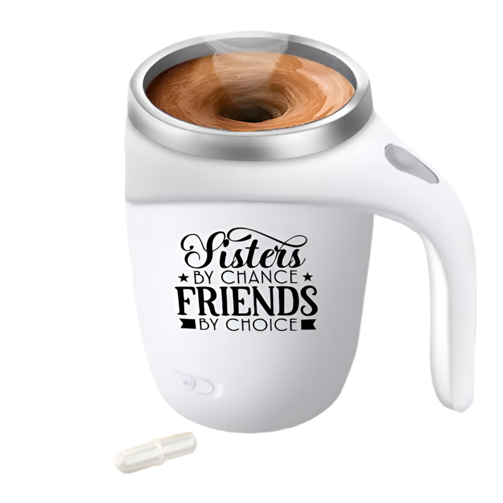 Self-Stirring Coffee Mug – Sisters & Friends Edition (Stainless Steel, 380ml)