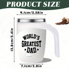 Self-Stirring Coffee Mug – “World’s Greatest Dad” Edition (Stainless Steel, 380ml)