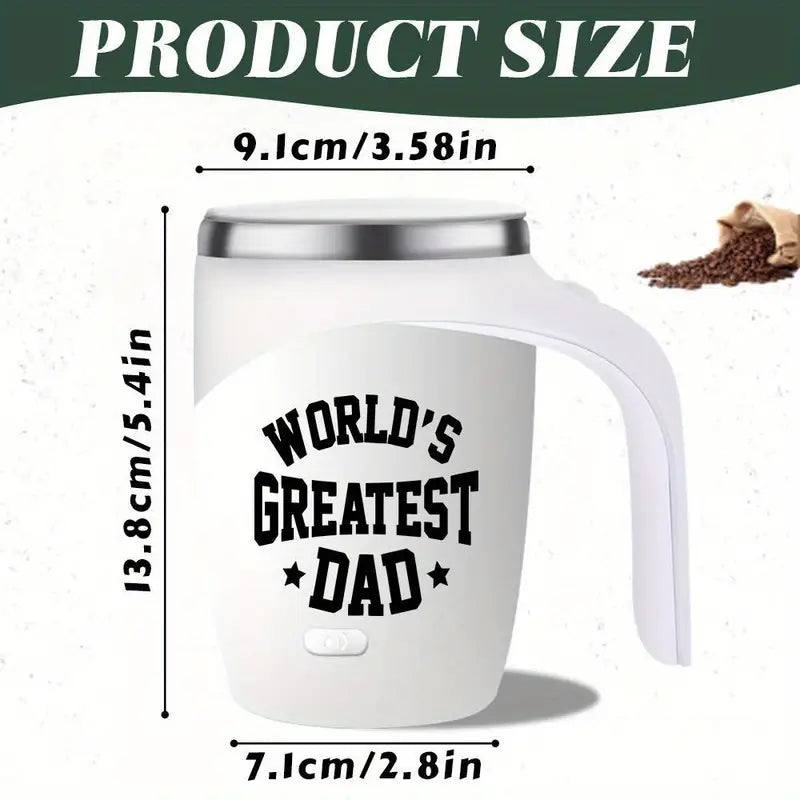 Self-Stirring Coffee Mug – “World’s Greatest Dad” Edition (Stainless Steel, 380ml)