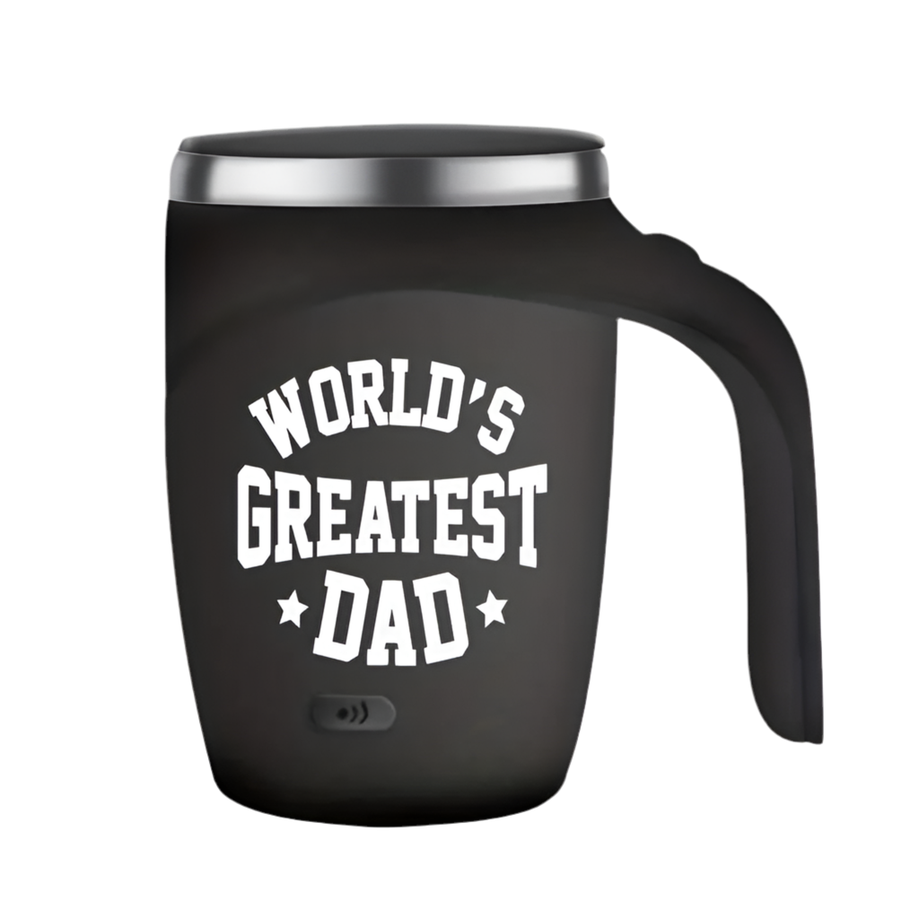 Self-Stirring Coffee Mug – “World’s Greatest Dad” Edition (Stainless Steel, 380ml)