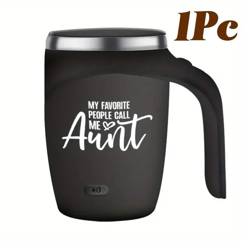 Self-Stirring Coffee Mug – “Aunt” Edition (Stainless Steel, 380ml)