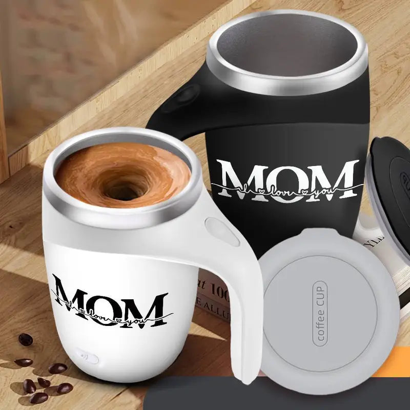 Self-Stirring Coffee Mug – “MOM” Edition (Stainless Steel, 380ml)