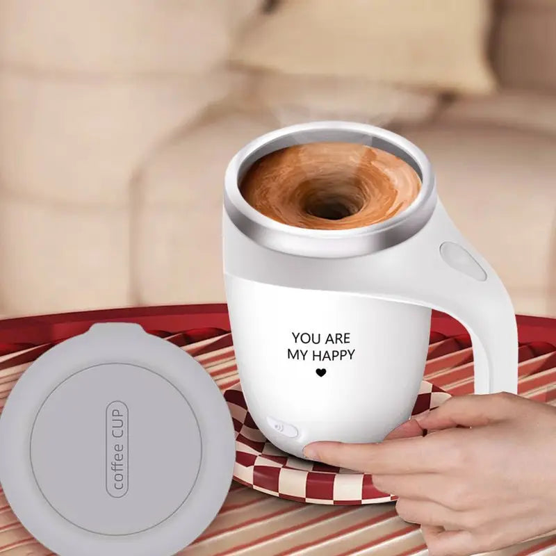 Self-Stirring Coffee Mug – You Are My Happy Edition (Stainless Steel, 380ml)