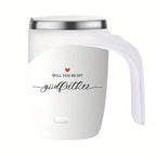 Self-Stirring Coffee Mug – “Will You Be My Godfather” Edition (Stainless Steel, 380ml)