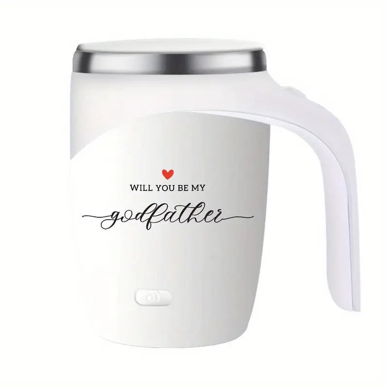 Self-Stirring Coffee Mug – “Will You Be My Godfather” Edition (Stainless Steel, 380ml)