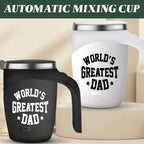 Self-Stirring Coffee Mug – “World’s Greatest Dad” Edition (Stainless Steel, 380ml)