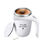 Self-Stirring Coffee Mug – You Are My Happy Edition (Stainless Steel, 380ml)