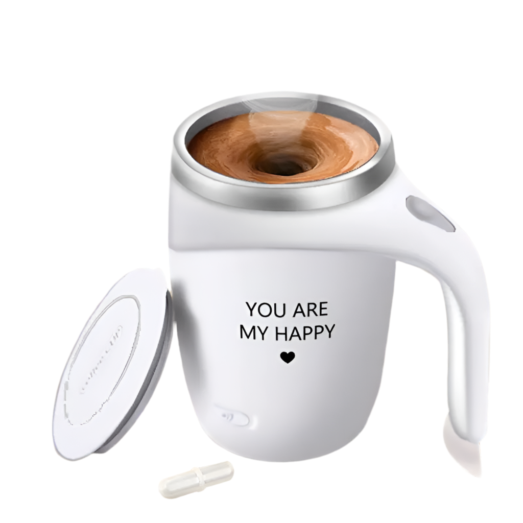 Self-Stirring Coffee Mug – You Are My Happy Edition (Stainless Steel, 380ml)