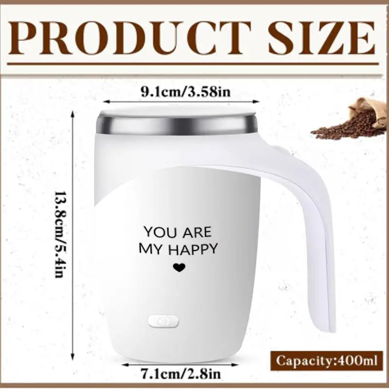 Self-Stirring Coffee Mug – You Are My Happy Edition (Stainless Steel, 380ml)
