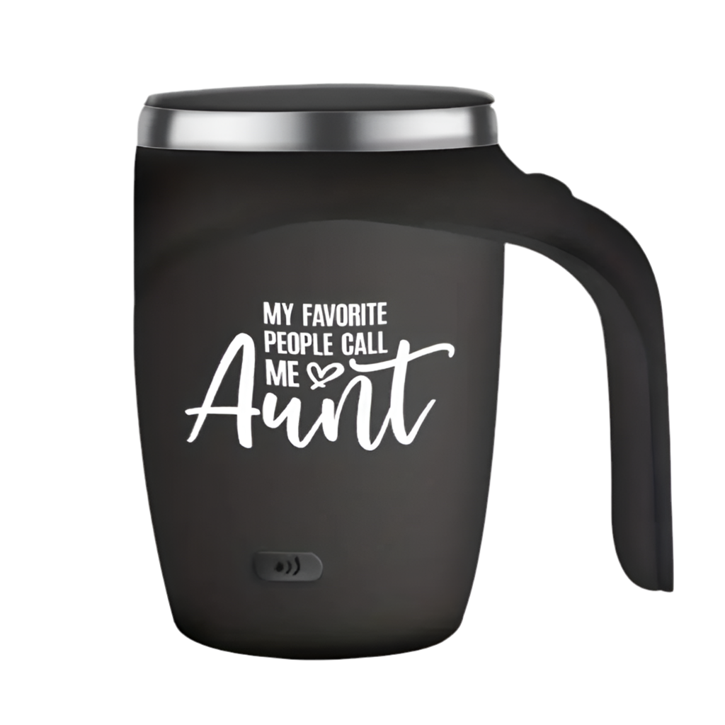 Self-Stirring Coffee Mug – “Aunt” Edition (Stainless Steel, 380ml)