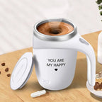 Self-Stirring Coffee Mug – You Are My Happy Edition (Stainless Steel, 380ml)