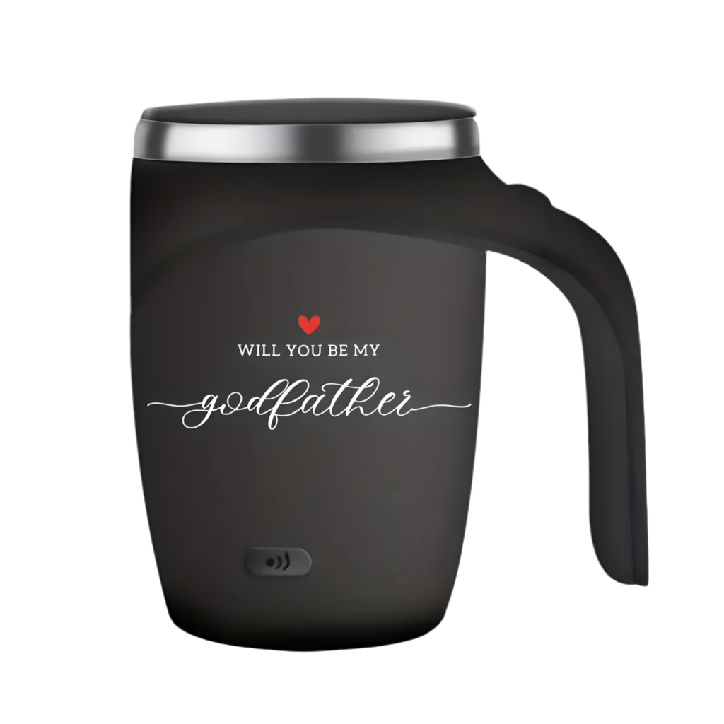 Self-Stirring Coffee Mug – “Will You Be My Godfather” Edition (Stainless Steel, 380ml)
