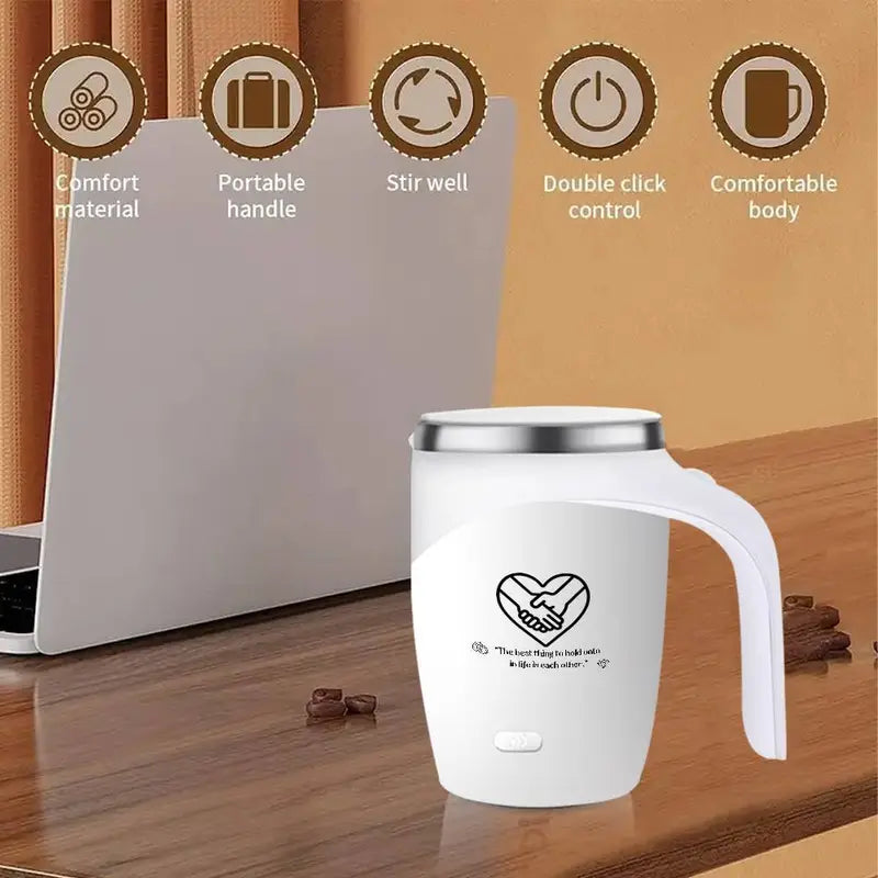 Self-Stirring Coffee Mug – Hold Onto Each Other Edition (Stainless Steel, 380ml)