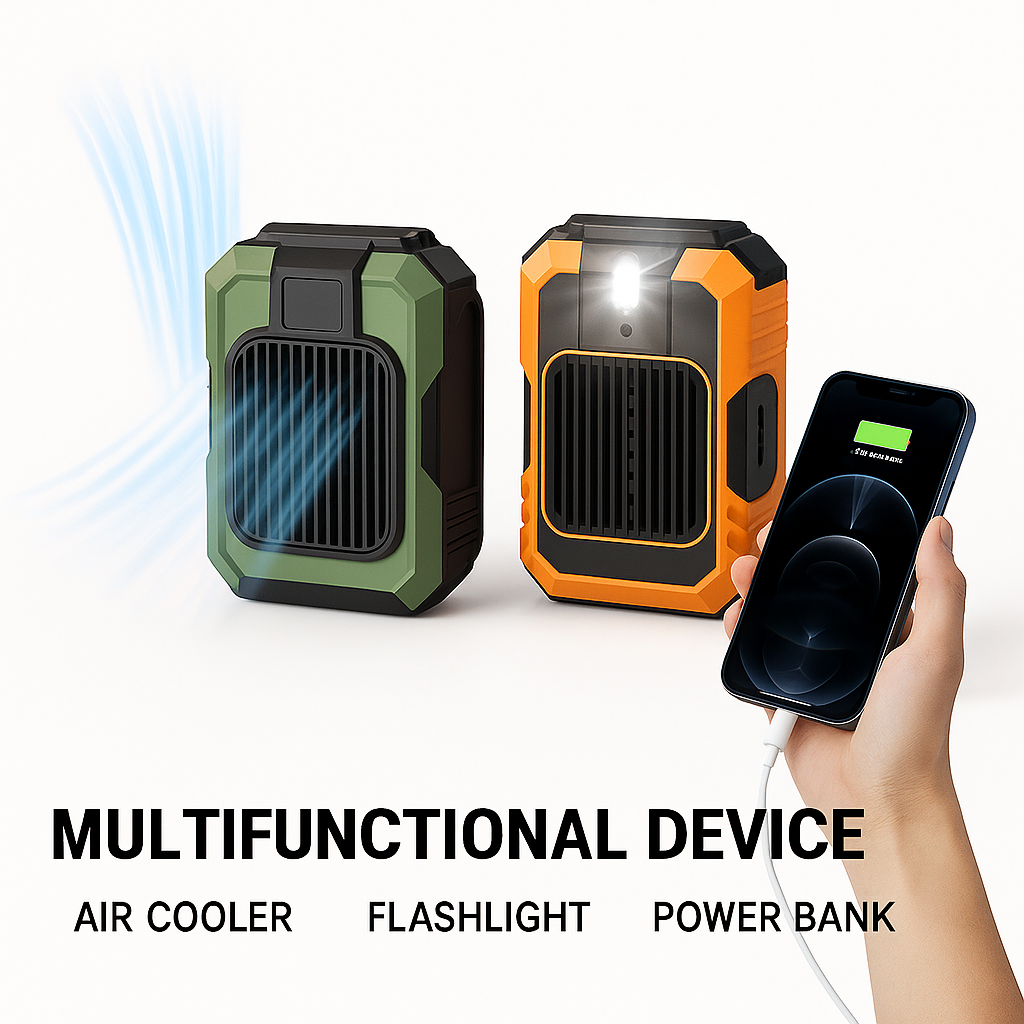 3-in-1 Portable Fan – Mini AC, Flashlight & Power Bank