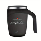 Self-Stirring Coffee Mug – “Will You Be My Godfather” Edition (Stainless Steel, 380ml)