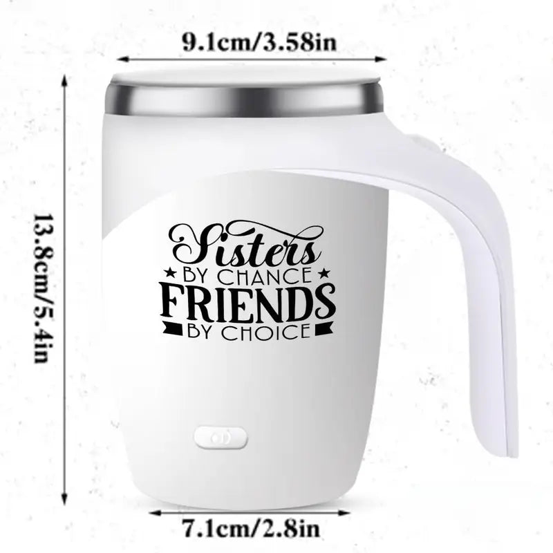 Self-Stirring Coffee Mug – Sisters & Friends Edition (Stainless Steel, 380ml)