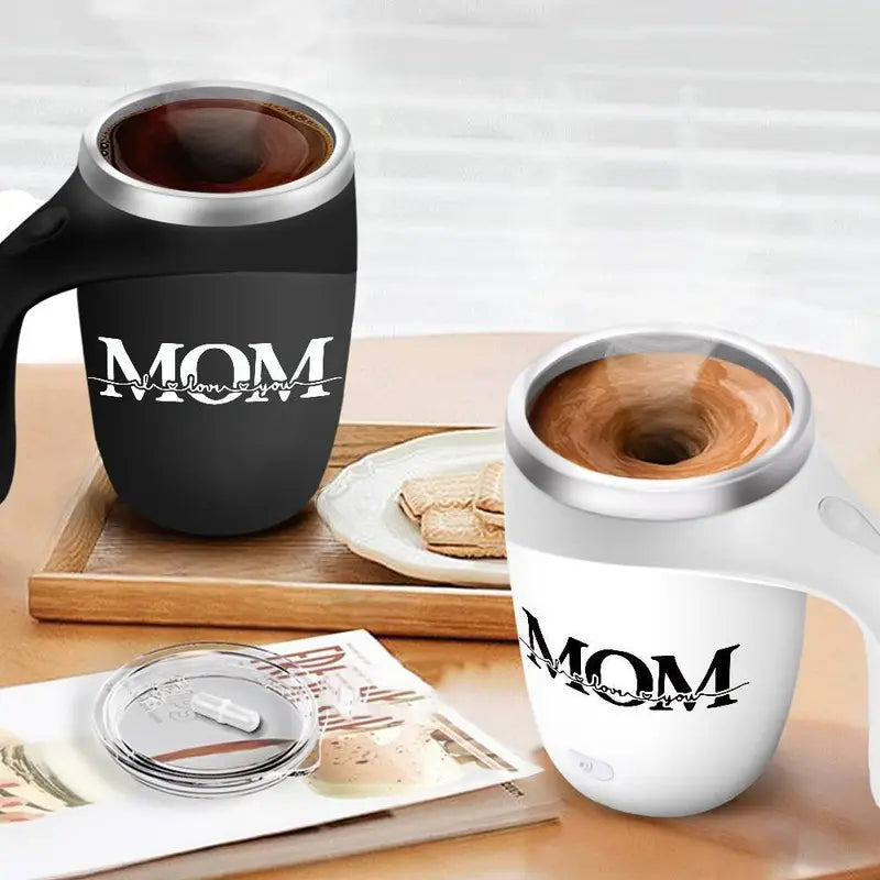 Self-Stirring Coffee Mug – “MOM” Edition (Stainless Steel, 380ml)