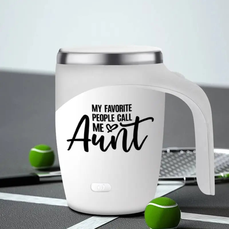 Self-Stirring Coffee Mug – “Aunt” Edition (Stainless Steel, 380ml)