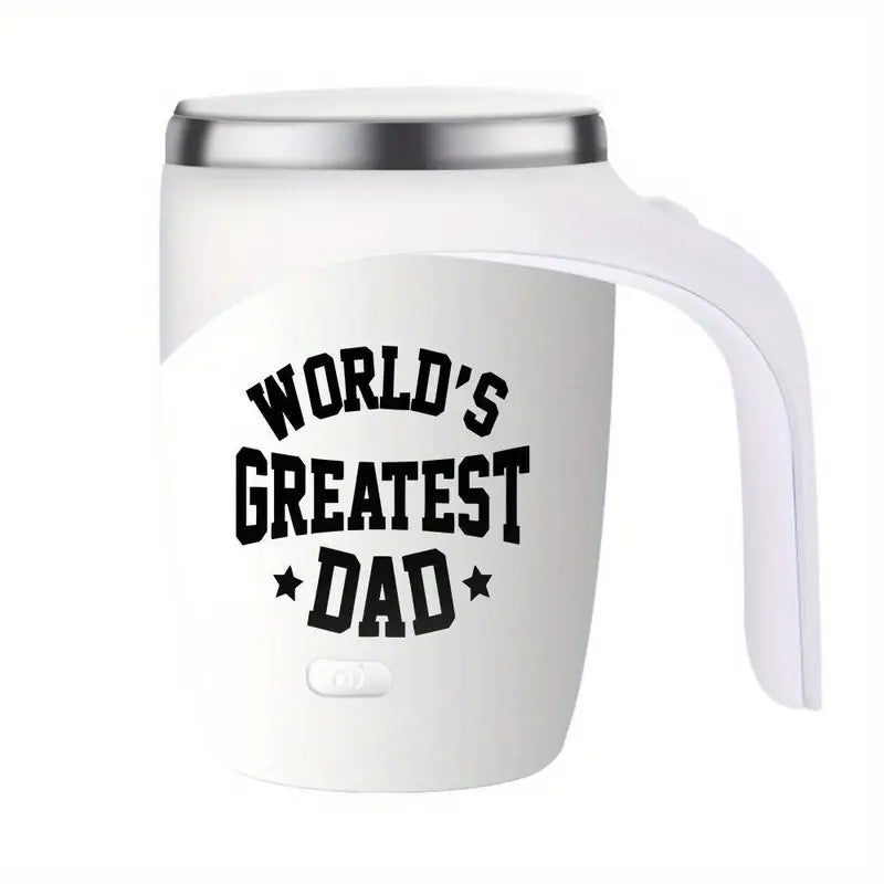 Self-Stirring Coffee Mug – “World’s Greatest Dad” Edition (Stainless Steel, 380ml)