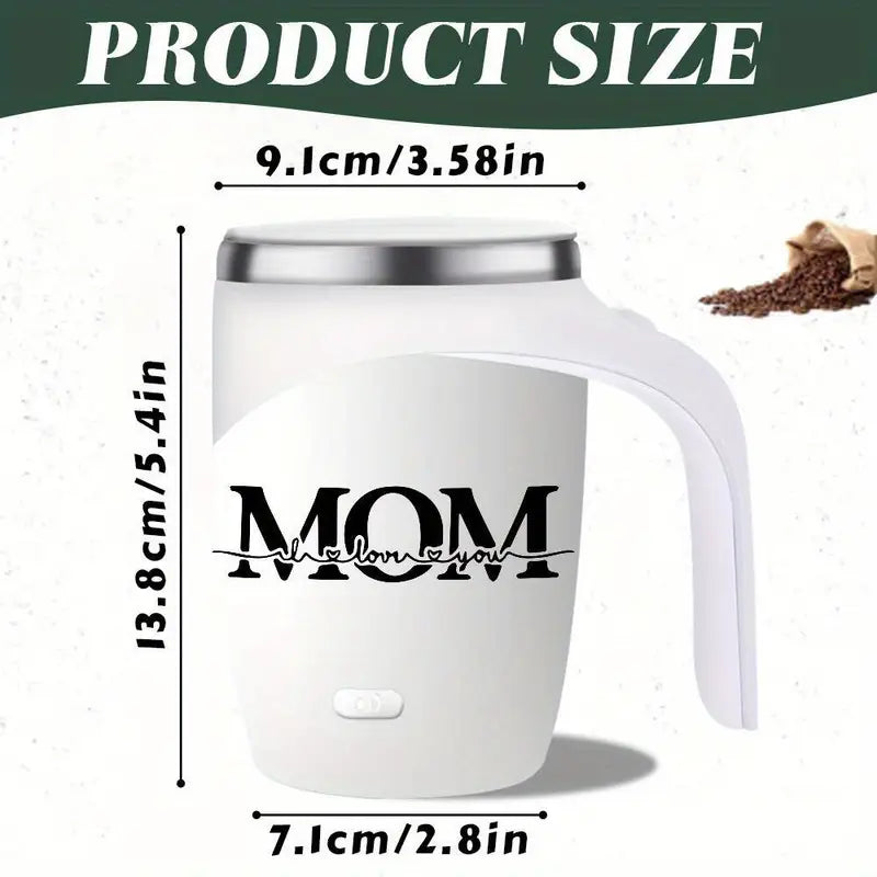 Self-Stirring Coffee Mug – “MOM” Edition (Stainless Steel, 380ml)