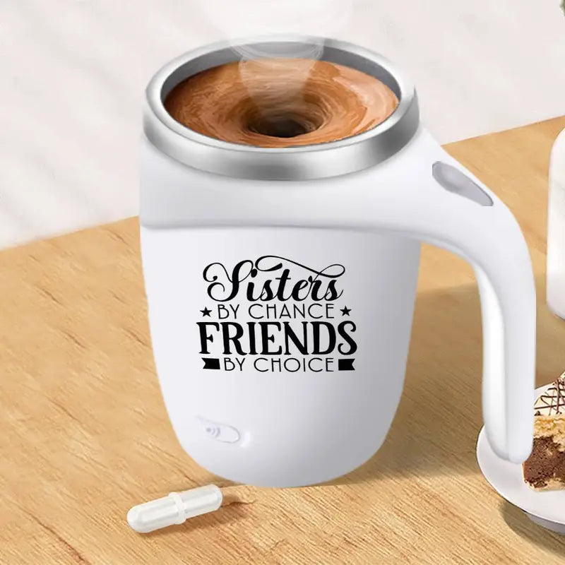 Self-Stirring Coffee Mug – Sisters & Friends Edition (Stainless Steel, 380ml)