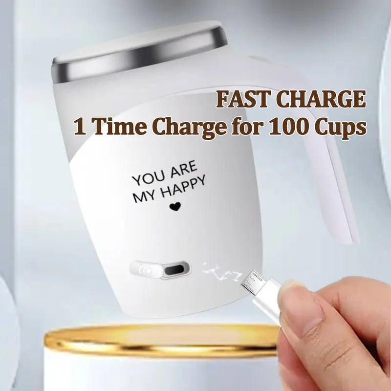 Self-Stirring Coffee Mug – You Are My Happy Edition (Stainless Steel, 380ml)