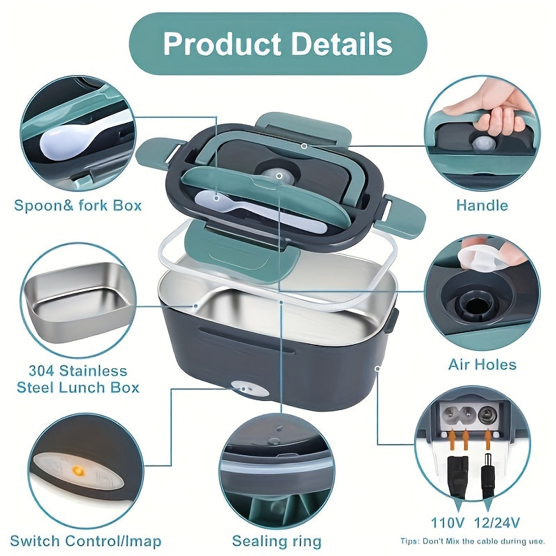 3-in-1 Electric Lunch Box – Portable Food Warmer with Stainless Steel & Carry Bag