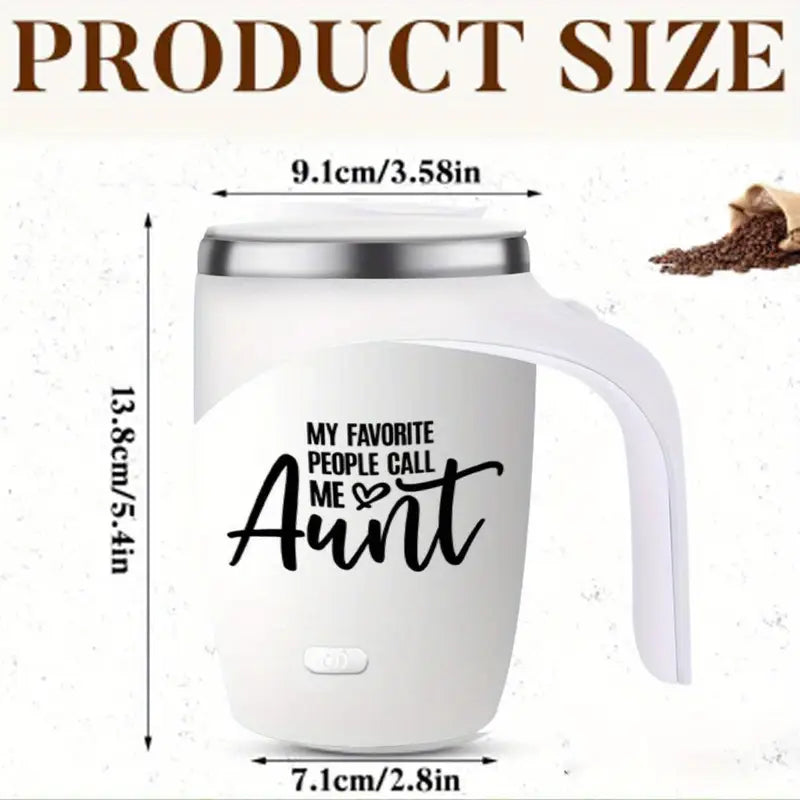 Self-Stirring Coffee Mug – “Aunt” Edition (Stainless Steel, 380ml)