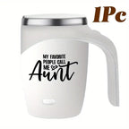Self-Stirring Coffee Mug – “Aunt” Edition (Stainless Steel, 380ml)