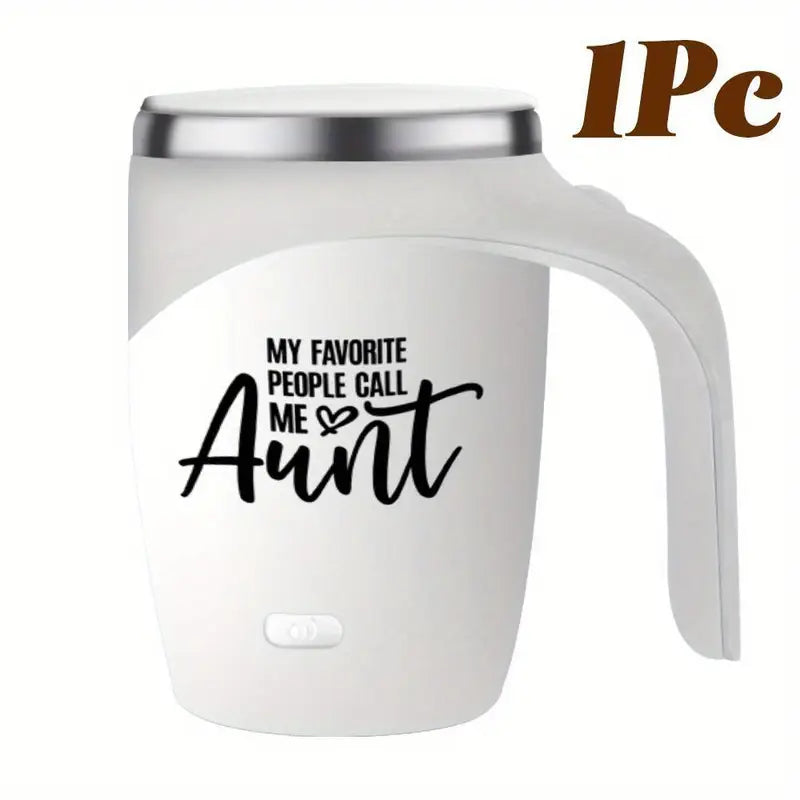 Self-Stirring Coffee Mug – “Aunt” Edition (Stainless Steel, 380ml)